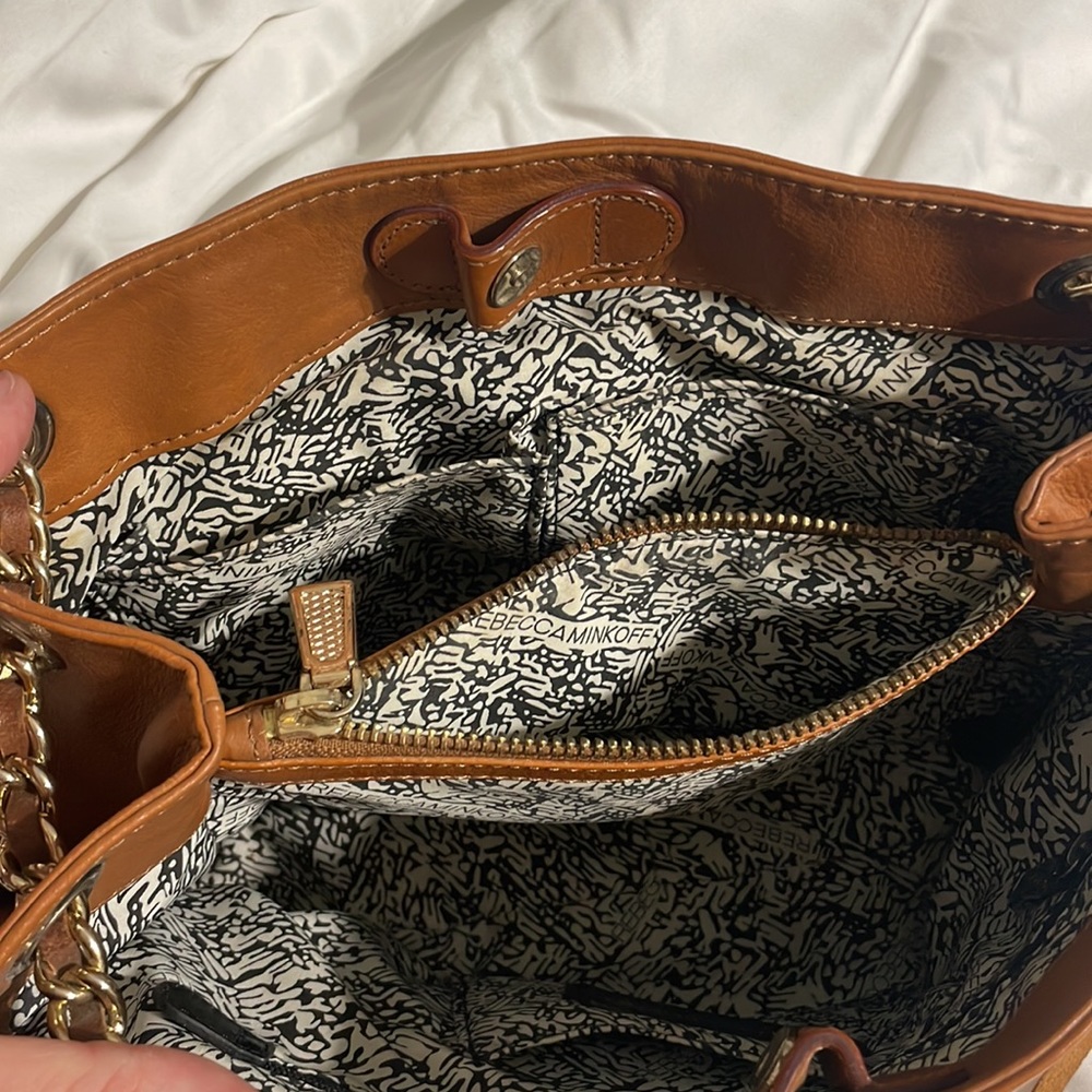 Rebecca Minkoff Tan Leather crossbody shoulder bag with chain adjustable strap - Picture 10 of 11